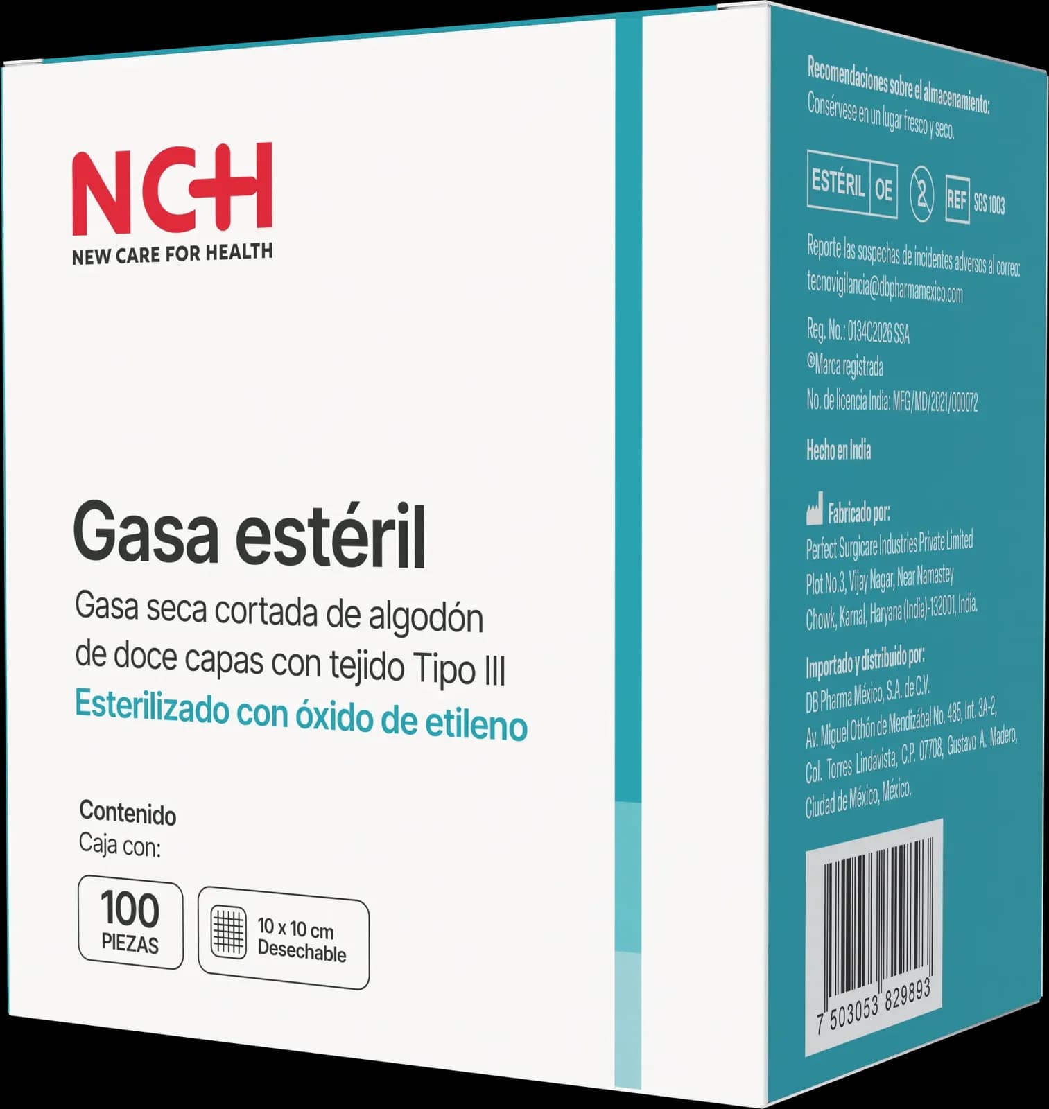 Empaque de Gasas estériles NCH (Algodón de doce capas con tejido tipo III)